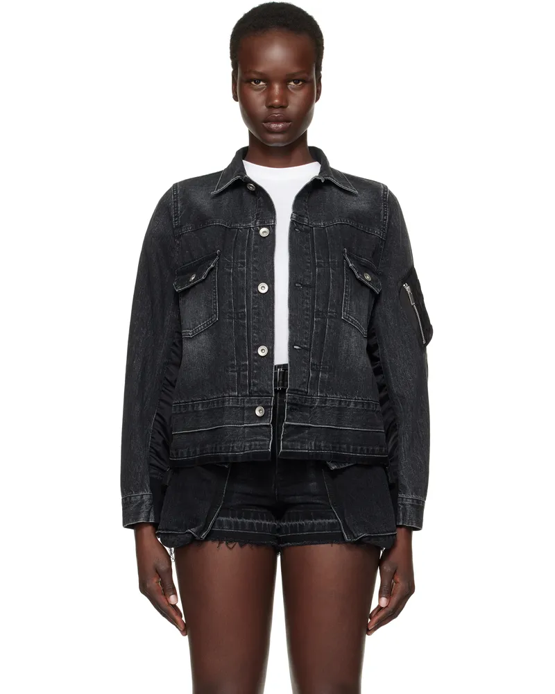 Sacai Black Nylon Twill Denim Jacket 001
