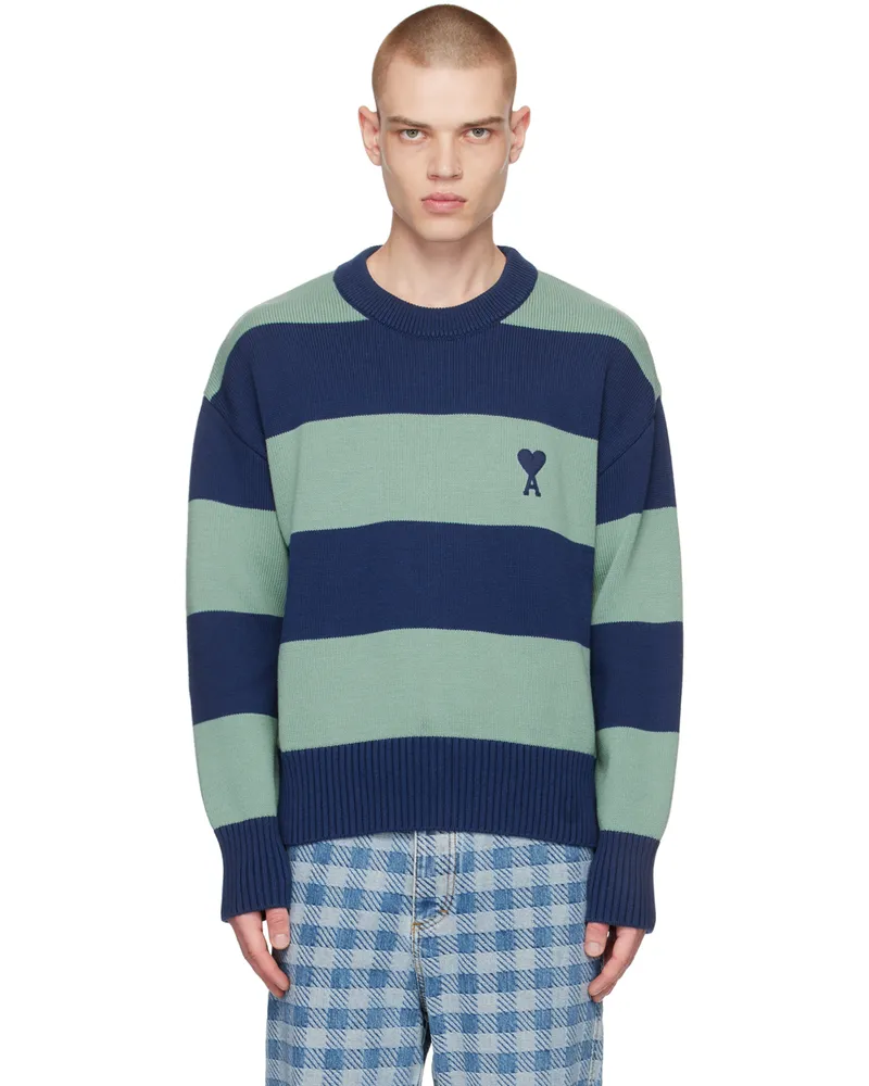 AMI Paris SSENSE Exclusive Navy & Green Ami de Cœur Sweater 4004