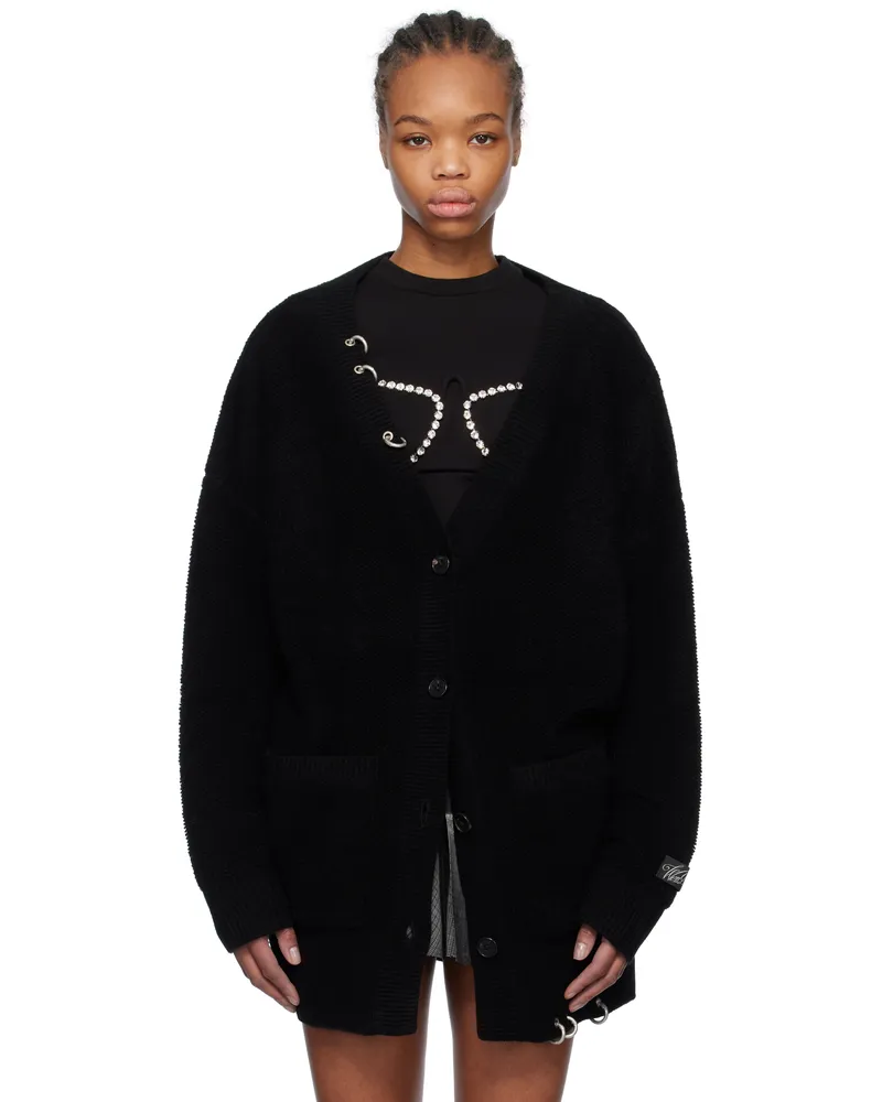 WE 11 DONE Black Pierced Oversized Cashmere Knit Cardigan Black