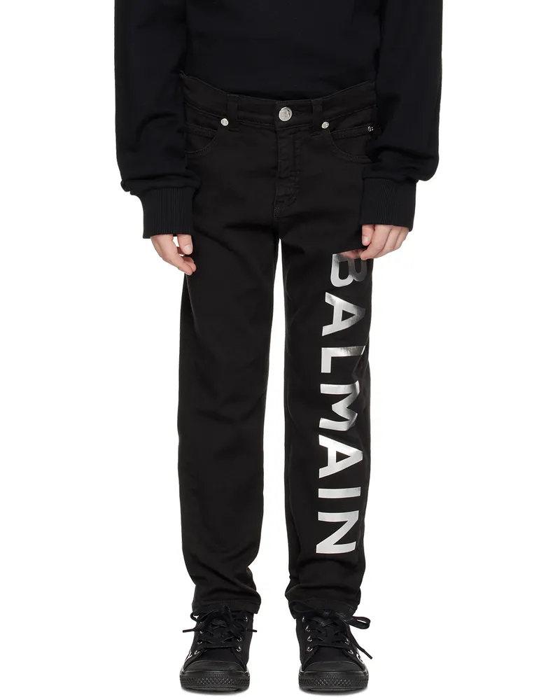 Balmain Kids Black Printed Jeans 930ag