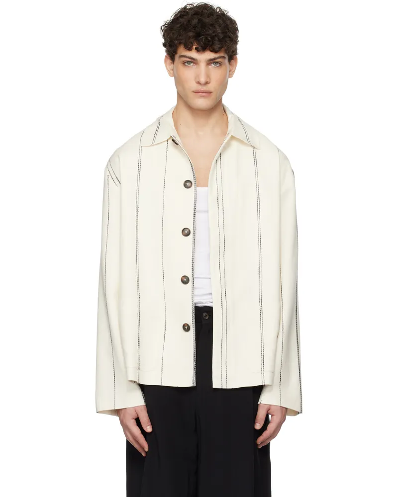 COMMAS Off-White Woven Stripe Resort Jacket Cream