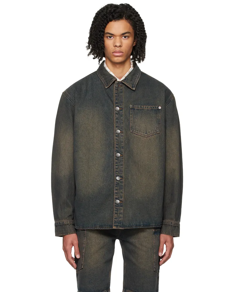 Wynn Hamlyn Navy Faded Denim Shirt Dirty