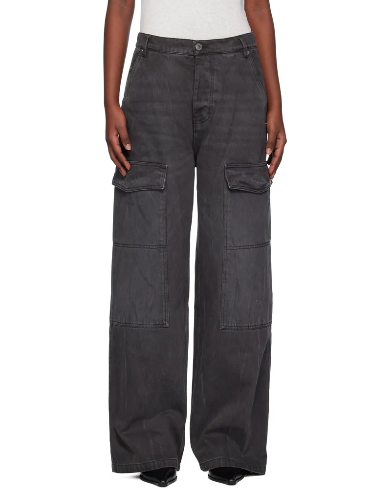 AMI Paris Black Worker Baggy Denim Cargo Pants Black