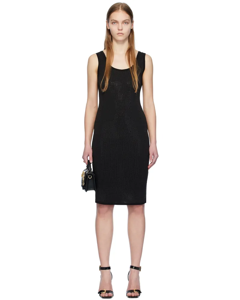 Versace Jeans Black Crystal-Cut Midi Dress E899