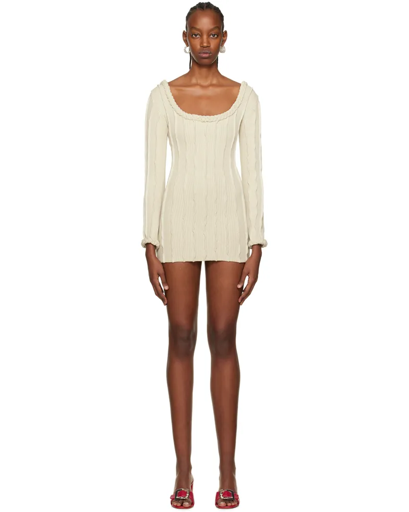Helena Manzano Beige Braided 3D Stripe Minidress Beige