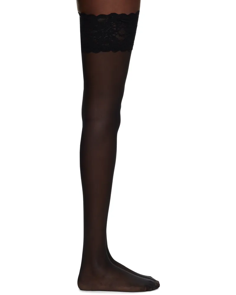 Wolford Black Satin Touch 20 Stay-Up Socks 7005