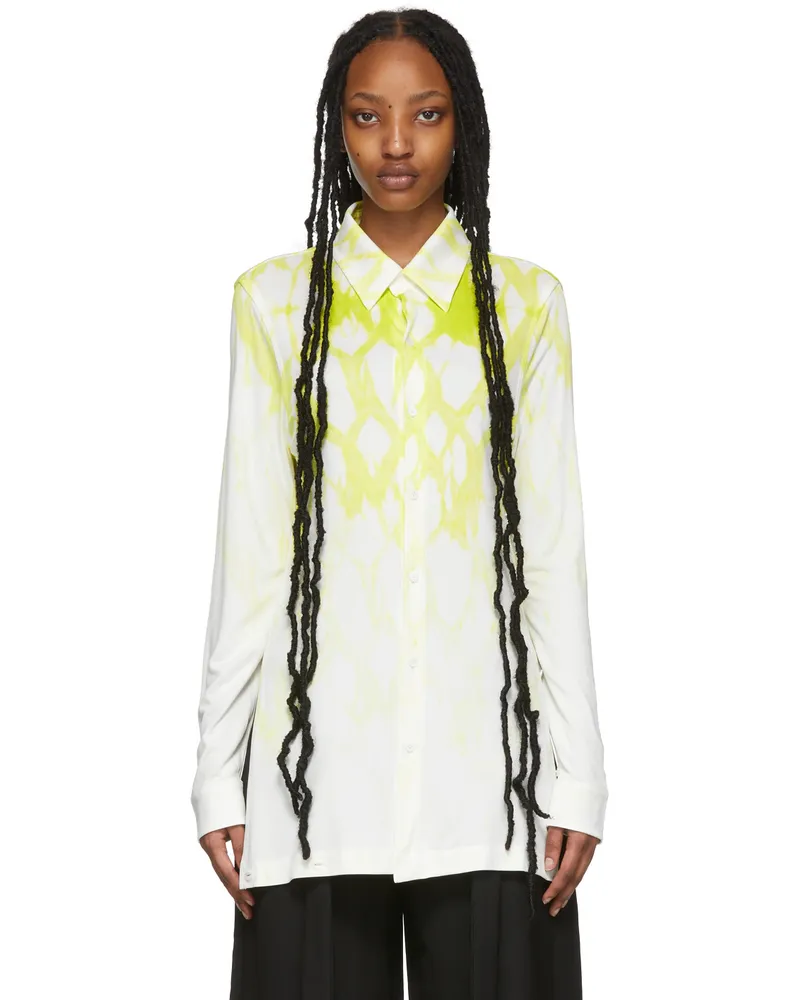 Dion Lee White & Green Shibori Miter Shirt Acid