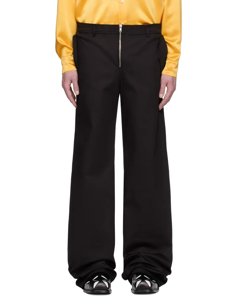 ANDREJ GRONAU Black Front Zip Flap Pocket Denim Trousers Black