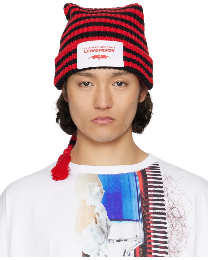 Charles Jeffrey Loverboy Red & Black Sloppy Giuseppe Beanie Red