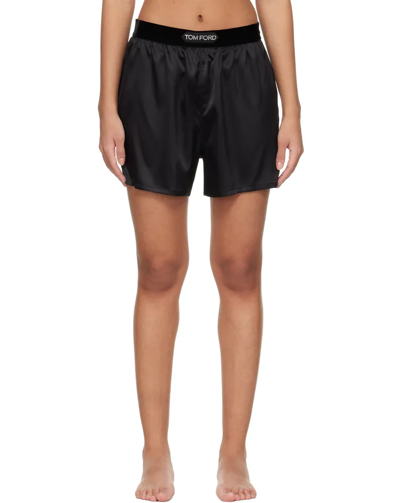 Tom Ford Black Stretch Silk Satin Boxer Shorts Lb999