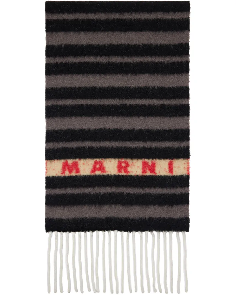 Marni Black & Gray Striped Alpaca Scarf Stn99