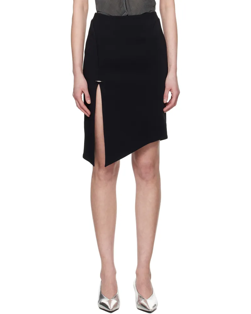 Thierry Mugler Black Asymmetrical Pierced Midi Skirt 1999
