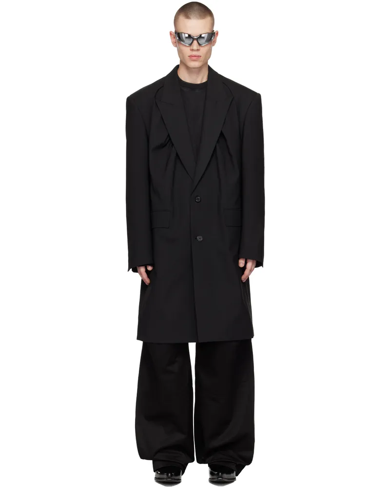 WE 11 DONE Black Shirring Single-Breasted Coat Black