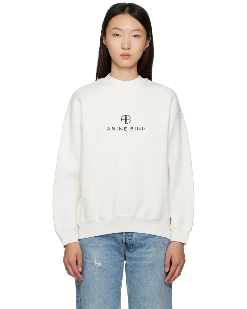 Anine Bing Off-White Jaci Monogram Sweatshirt Ivory