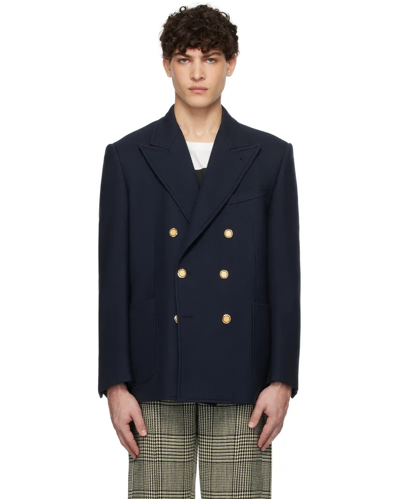 Valentino Garavani Navy Double-Breasted Double Wool Blazer D51