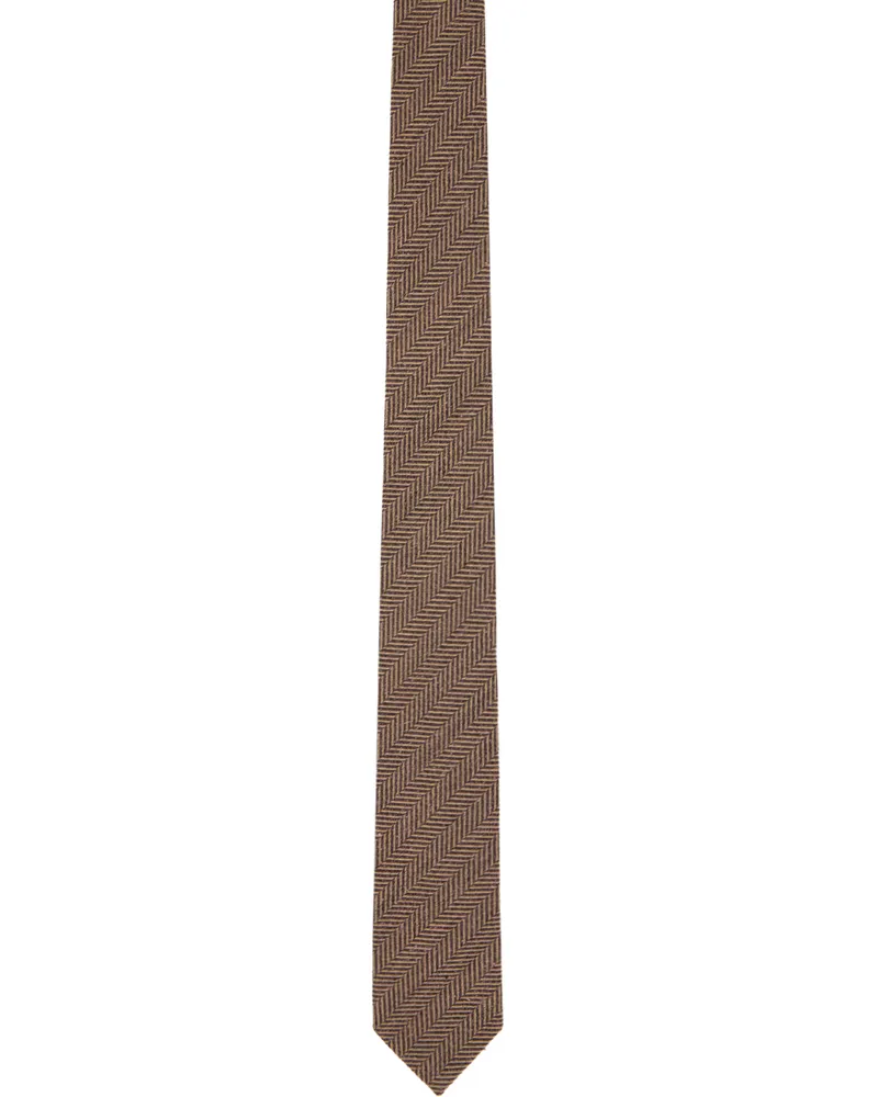 Dries van Noten Brown Herringbone Tie 703