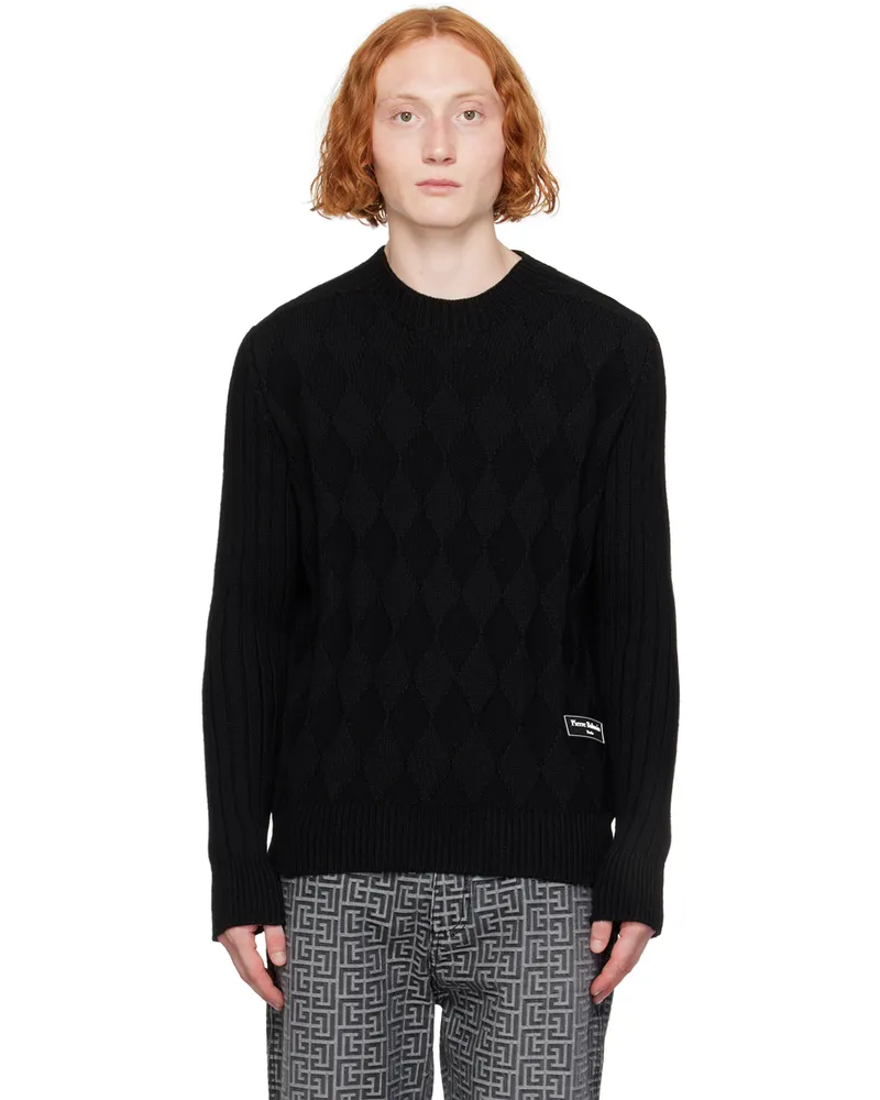 Balmain Black Chunky Diamond Jacquard Sweater 0pa