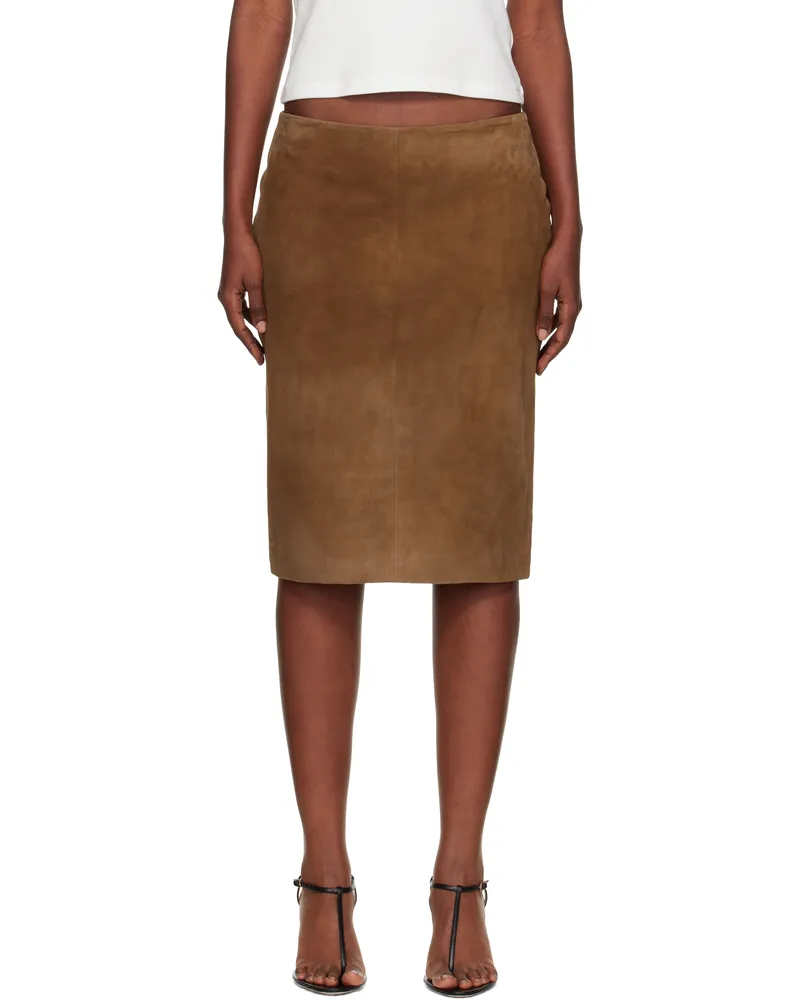 St. Agni Tan Pencil Suede Midi Skirt Toffee