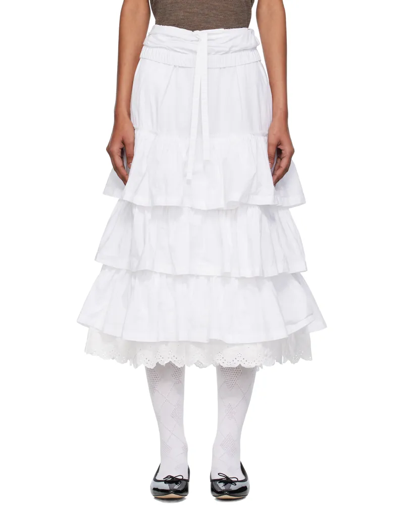 OPEN YY White Rolled Waist Tiered Midi Skirt White