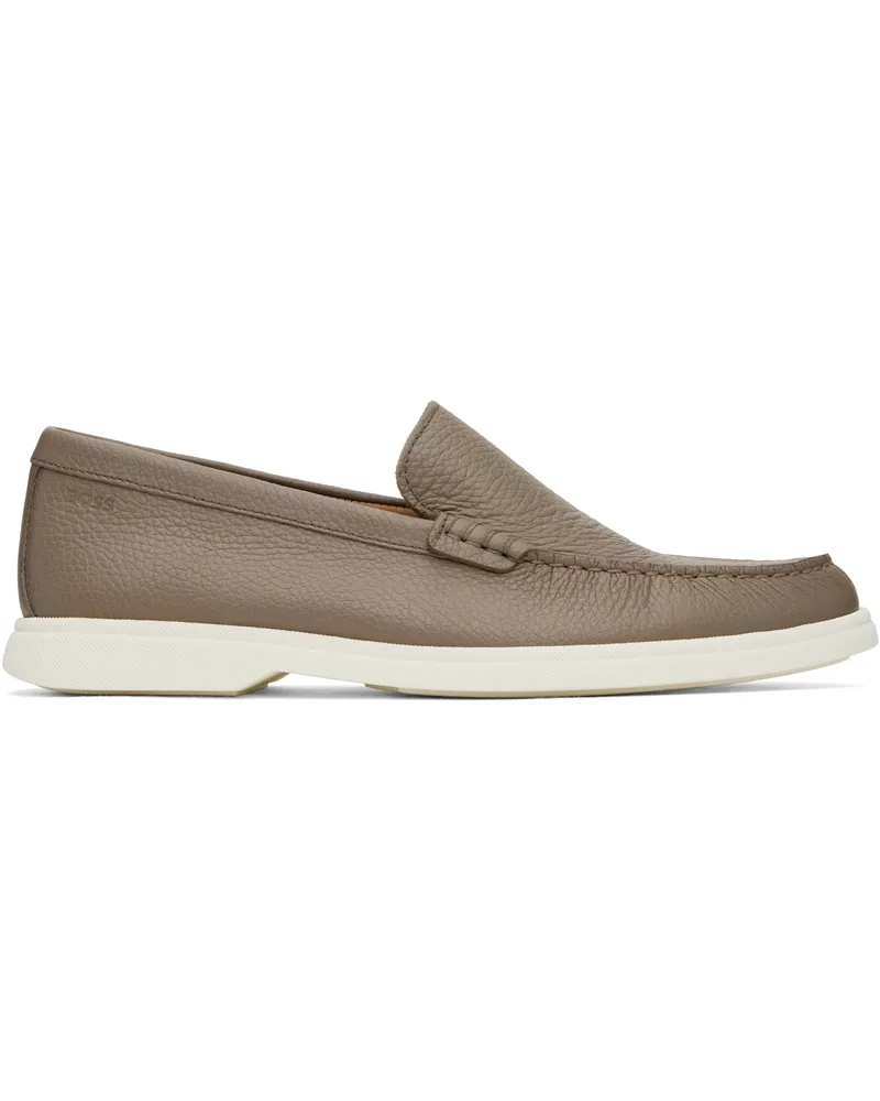 HUGO BOSS Taupe Tumbled-Leather Loafers 260-medium