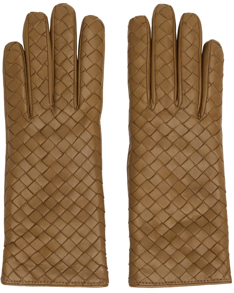 Bottega Veneta Tan Intrecciato Leather Gloves 7728