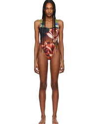 Jean Paul Gaultier Red 'The Roses' Swimsuit Green