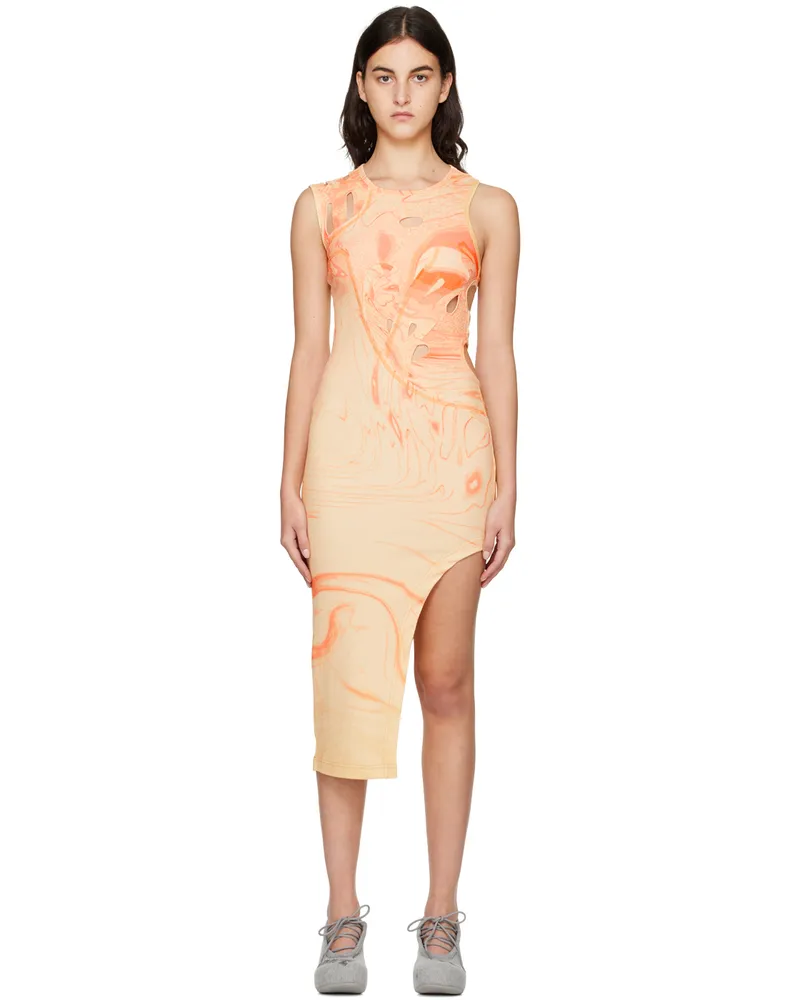Feng Chen Wang Multicolor Printed Kanji Deconstructed Midi Dress Orange