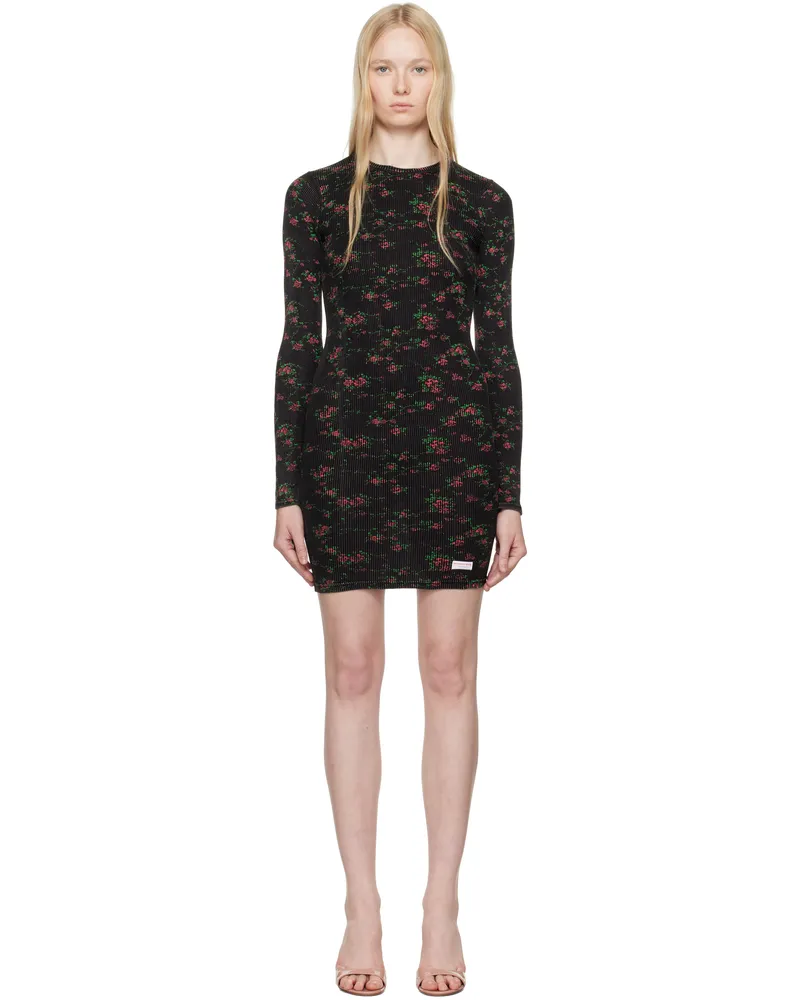 Alexander Wang Black Floral-Print Ribbed Cotton Minidress Washed