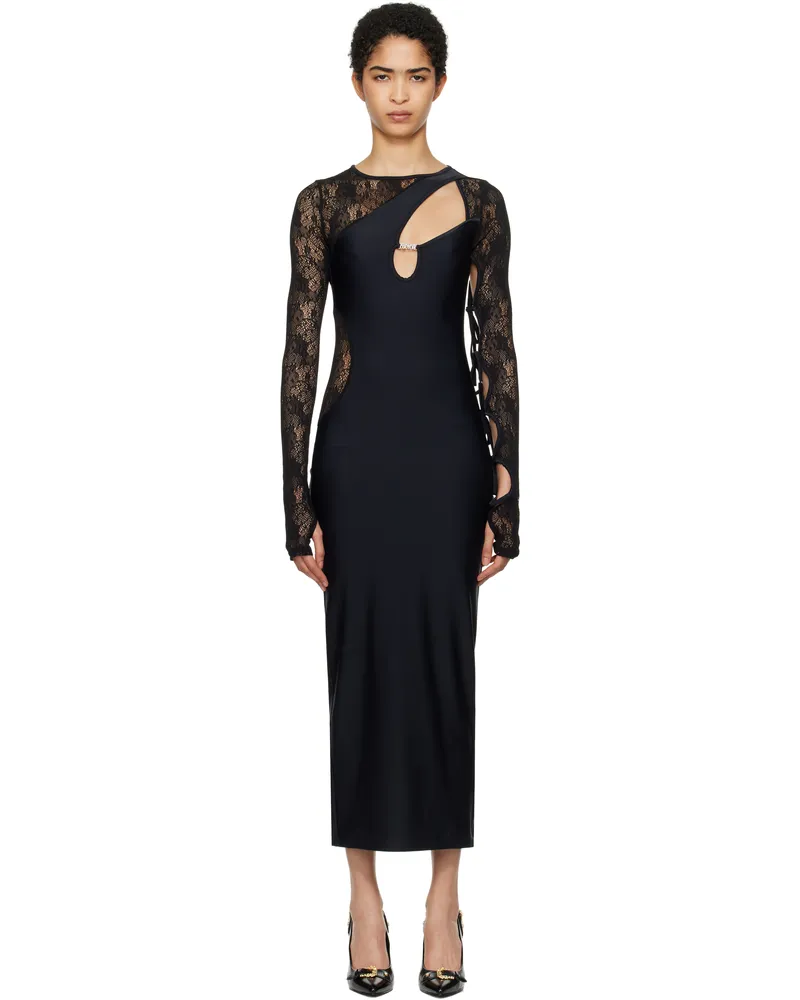 Versace Jeans Black Mesh Lace Midi Dress E899