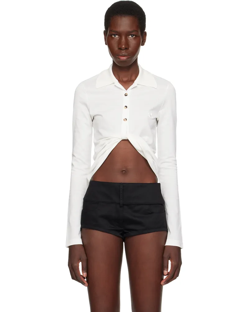 Courrèges White Twist Piqué Cropped Polo 0001