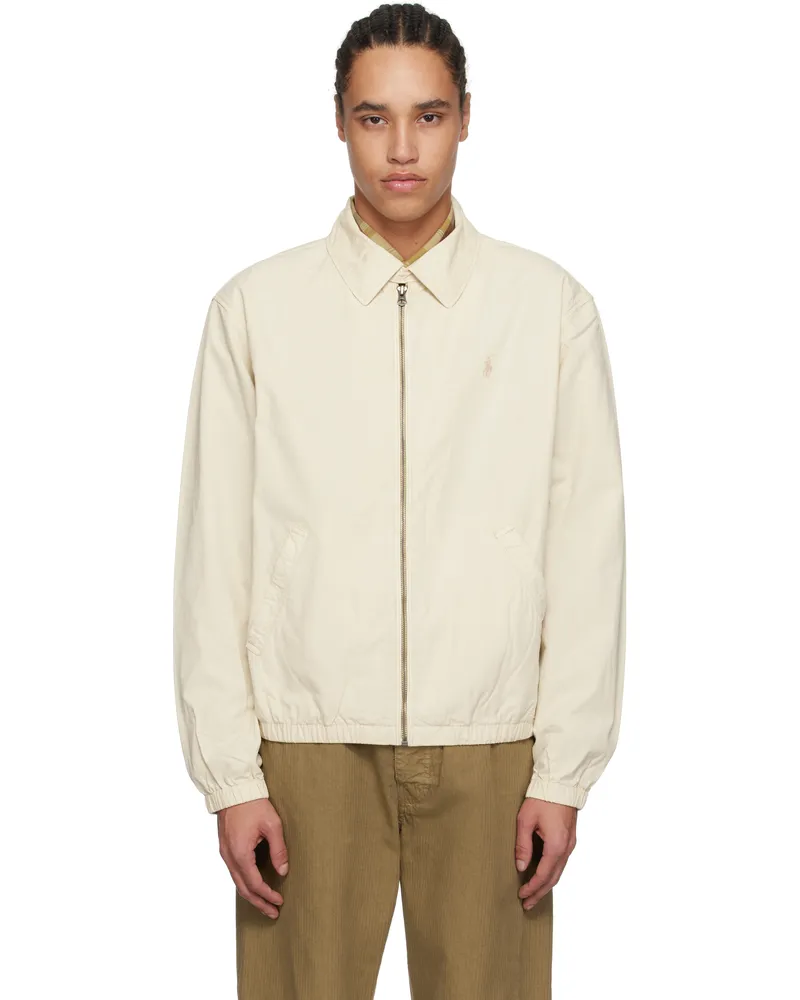 Ralph Lauren Beige 'The Bayport' Mineral-Dyed Poplin Bomber Jacket Natural