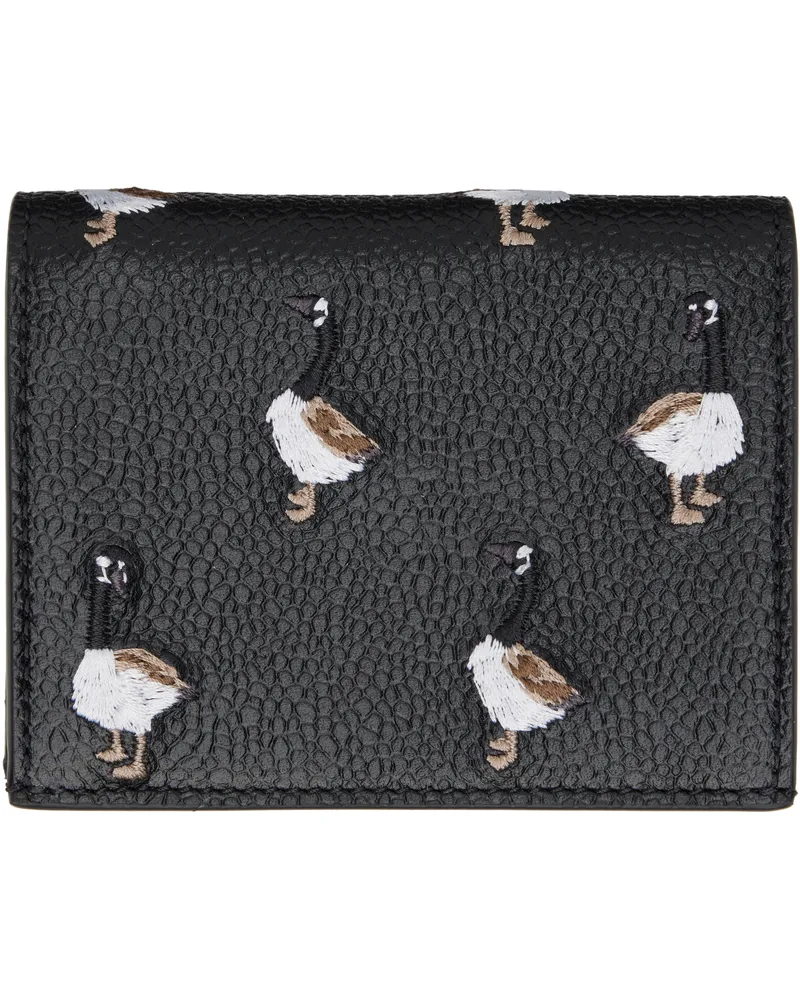 Thom Browne Black Pebbled Grain Goose Double Card Holder 001black