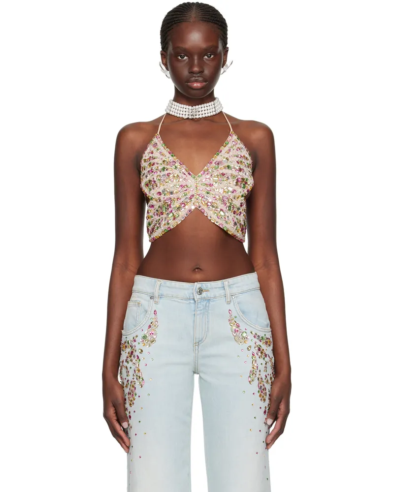 Blumarine Beige Graphic Tank Top R9981