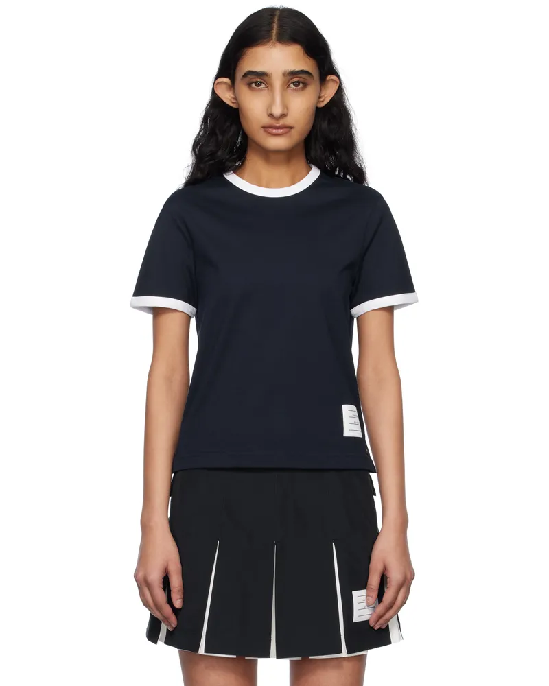 Thom Browne Navy RWB-Stripe Logo-Patch T-shirt 415