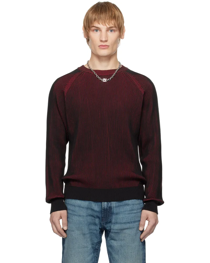 HUGO BOSS Black & Red Cotton Two-Tone Ribbing Sweater 001-black