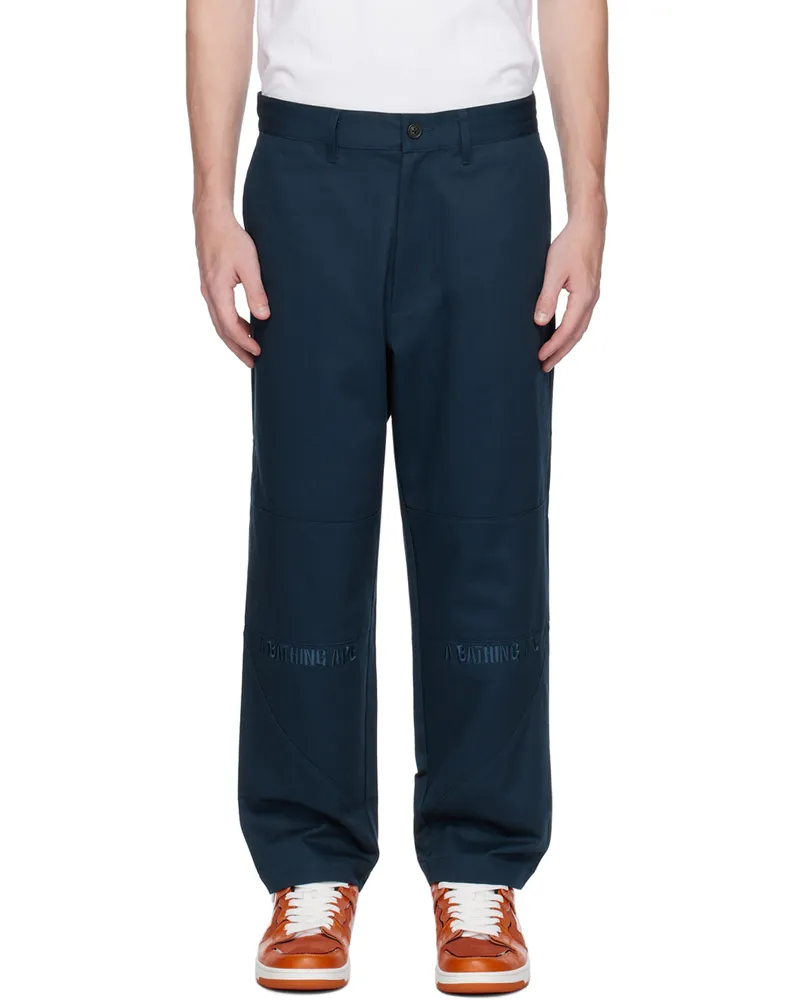 BAPE Navy Loose Fit Trousers Blue