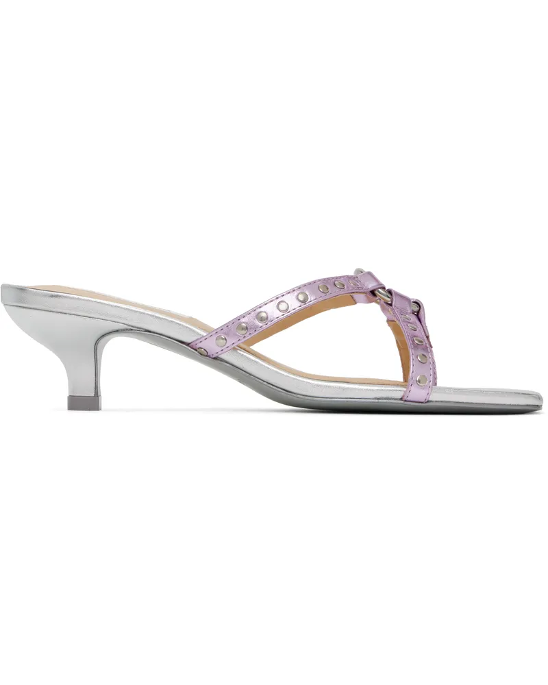 Sandy Liang Silver & Pink Spy Kitten Heeled Sandals Metallic