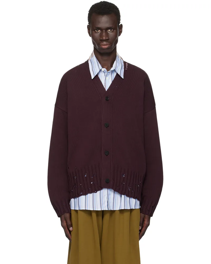 Marni Burgundy Dishevelled Cardigan 00m74
