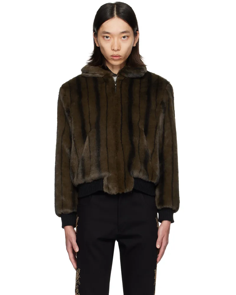 Ernest W. Baker Brown Harrington Faux-Fur Jacket Faux