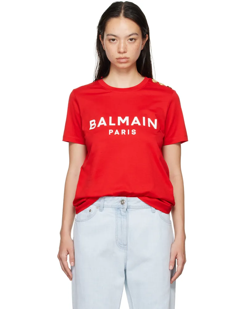 Balmain Red 'Balmain Paris' T-shirt Mcz