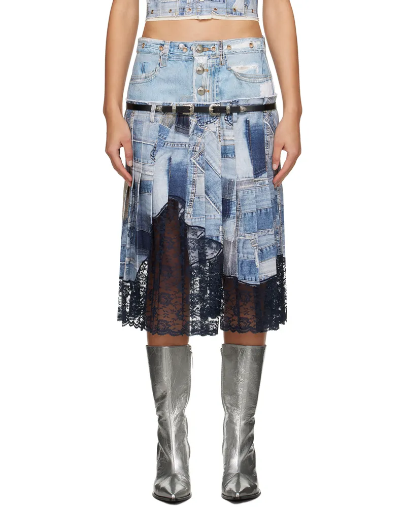 Andersson Bell Blue Trompe L'œil Denim Midi Skirt Blue