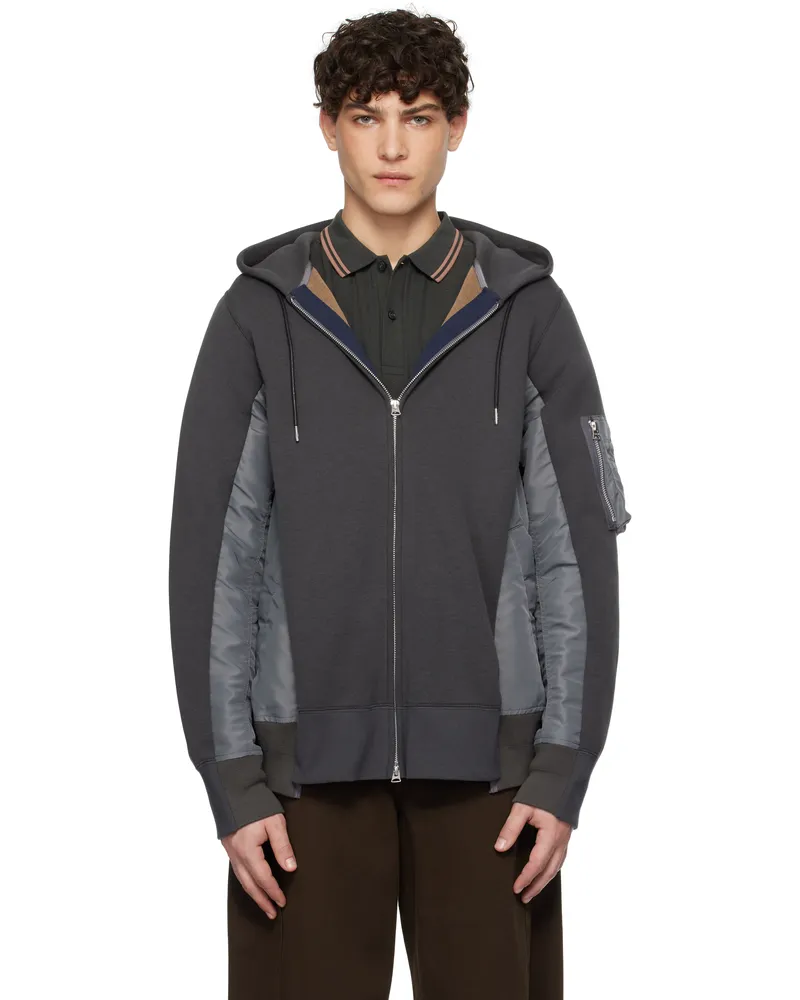 Sacai Gray Sponge Sweat x Nylon Twill Hoodie 339