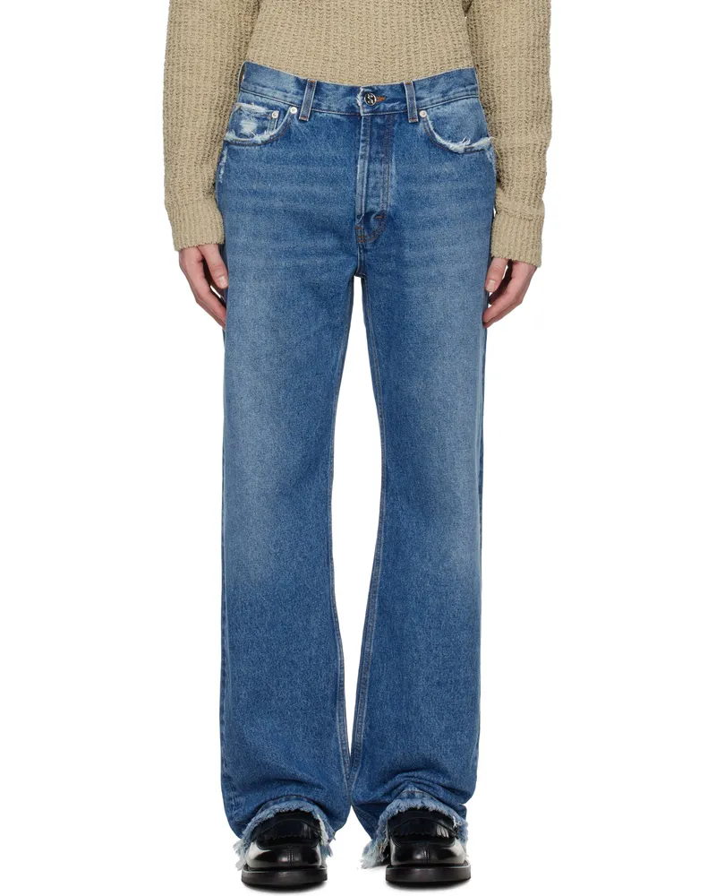 Séfr Blue Frayed Cut Jeans Dark