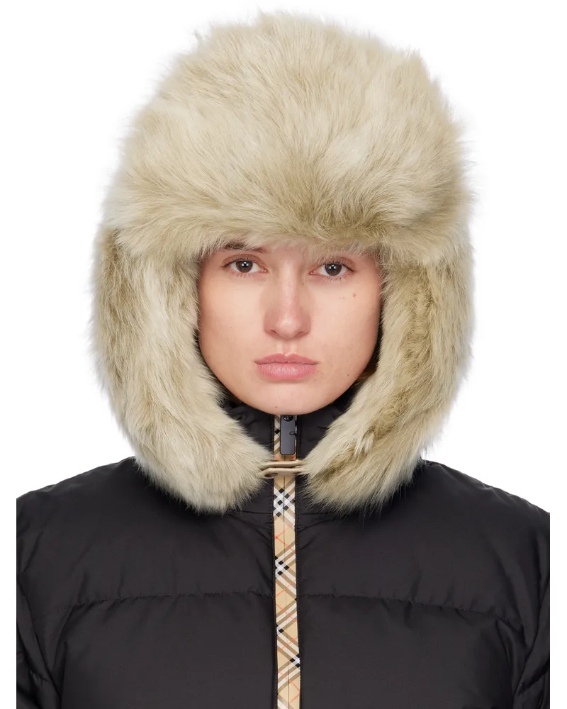Burberry Beige Shearling Trapper Hat Linden