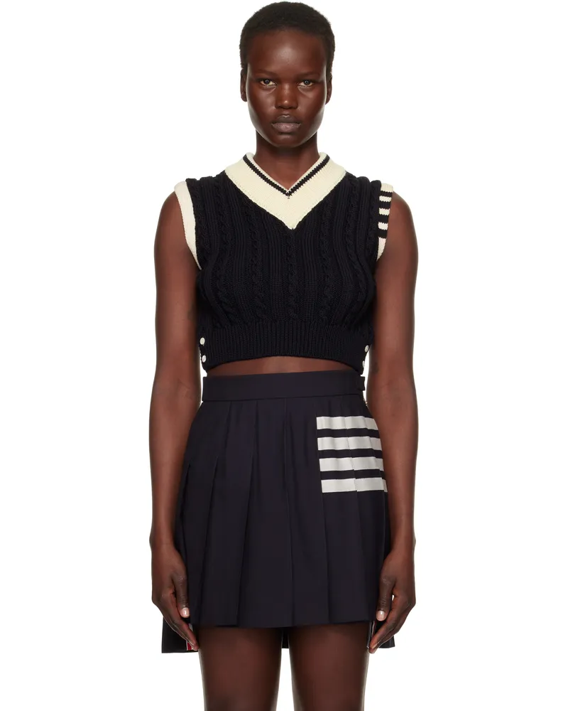 Thom Browne Navy Classic Baby Cable Stitch Cropped Vest 415