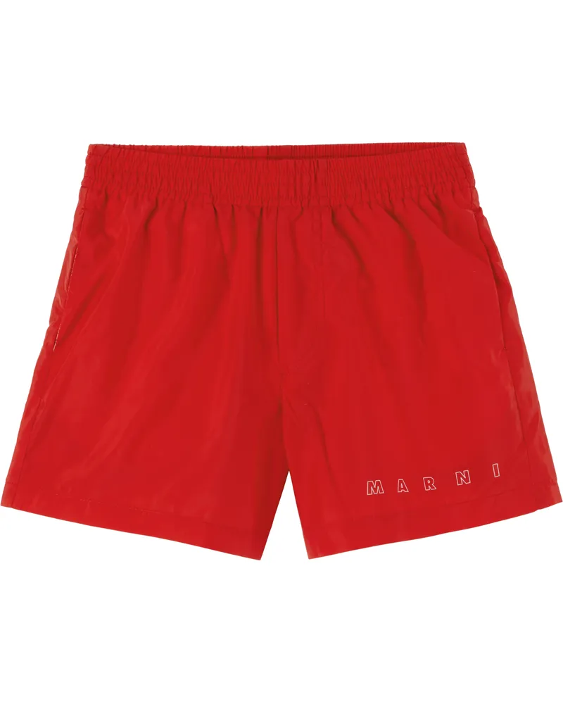 Marni Kids Red Printed-Logo Swim Shorts 0m416