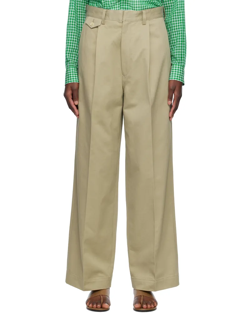 AURALEE Khaki Washed Finx Chino One-Tuck Trousers Light