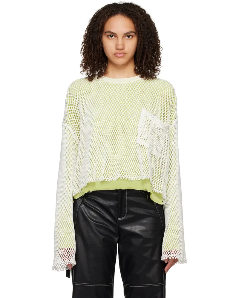 Song For The Mute White & Green Cropped Sweater Wht