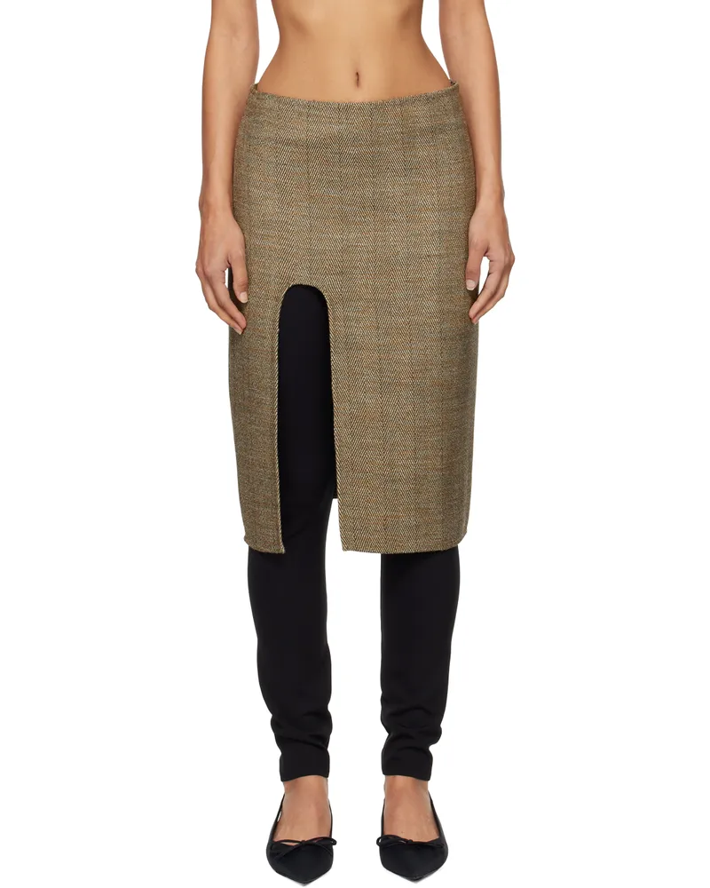 Stella McCartney Beige Side-Slit Tweed Midi Skirt 2744