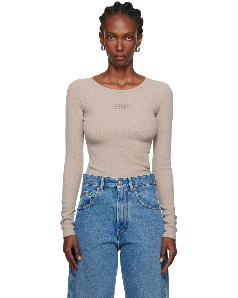 Maison Margiela Taupe Wool-Blend Rib Jersey Long-Sleeved T-shirt 809